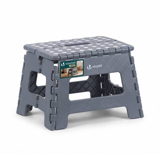 Tabouret pliant portable 32x25x22cm - Marchepied pliable antidérapant avec poignée - Plastique - Gris - VOUNOT® - Image 1