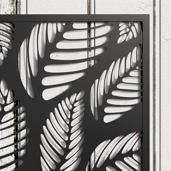 Jardinière surélevée avec panneau décoratif en métal à motif de feuilles et option de fixation murale 61 x 23 x 113 cm Noir - Image 10