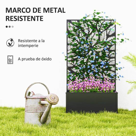 Jardinière surélevée avec panneau décoratif en métal à motif de feuilles et option de fixation murale 61 x 23 x 113 cm Noir - Image 8