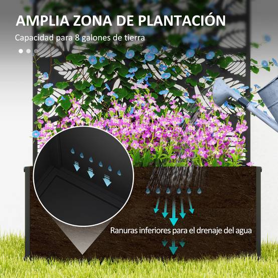 Jardinière surélevée avec panneau décoratif en métal à motif de feuilles et option de fixation murale 61 x 23 x 113 cm Noir - Image 6