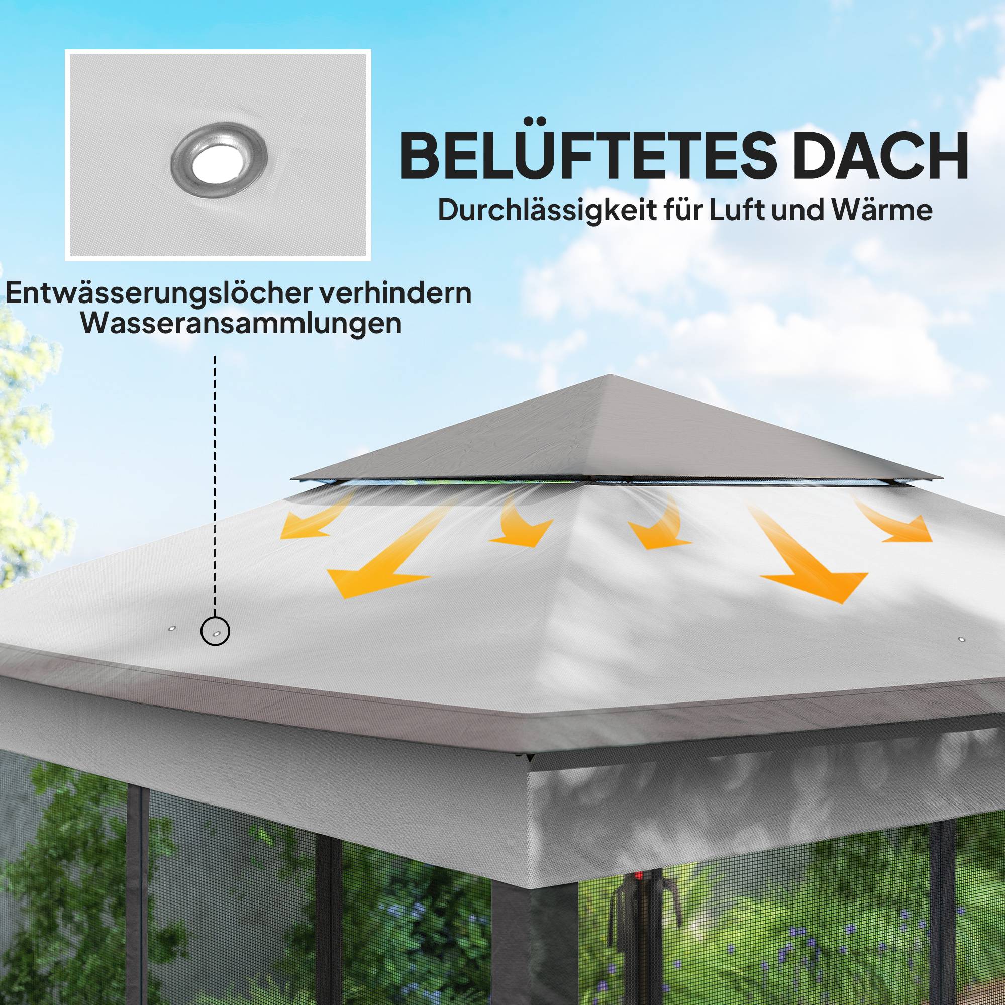 Tonnelle pliante en métal pour jardin abri anti-moustiques 3,25x3,25m Gris clair - ComfortXL Outdoor Living - Image 7