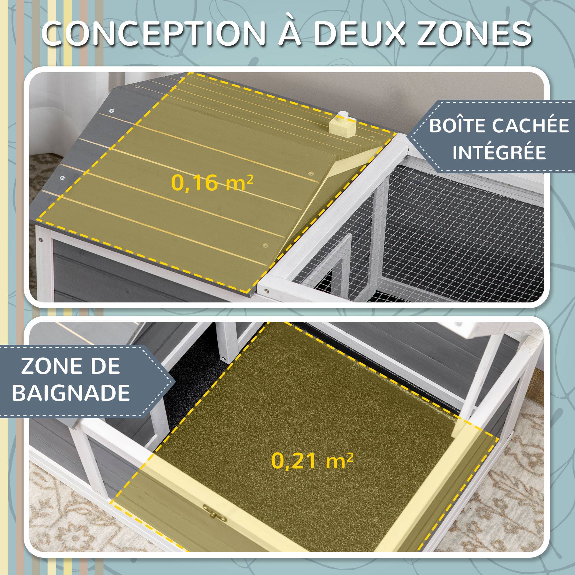 Maison enclos cage pour petit animal tortue avec 2 espaces 86 x 54 x 43 cm - bois de sapin - Image 6