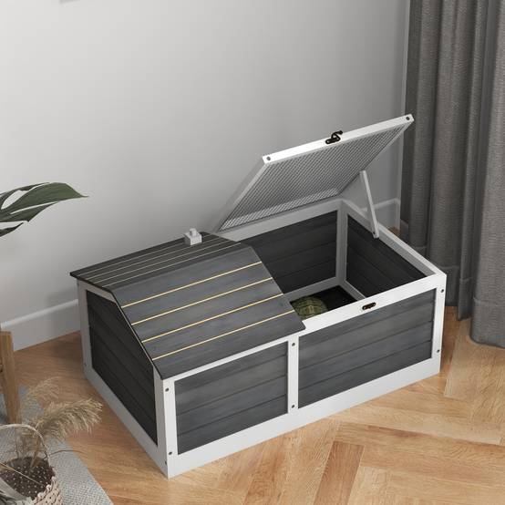 Maison enclos cage pour petit animal tortue avec 2 espaces 86 x 54 x 43 cm - bois de sapin - Image 10