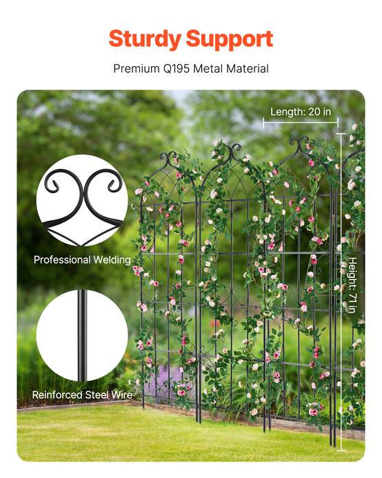VEVOR Treillis jardin plantes grimpantes, 51x180 cm, métal antirouille. 6 pièces, pour rosiers, concombres. - Image 2