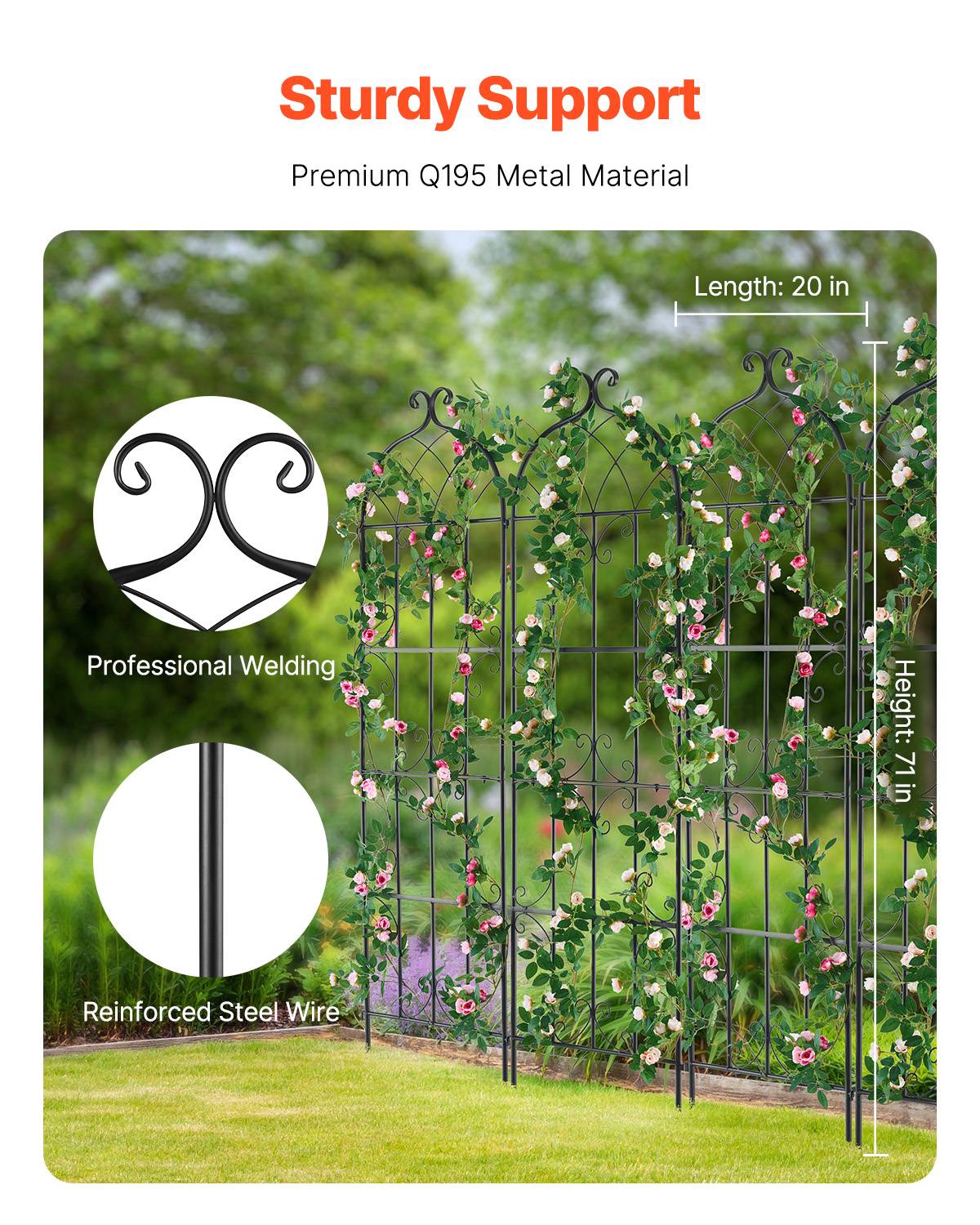 VEVOR Treillis jardin plantes grimpantes, 51x180 cm, métal antirouille. 6 pièces, pour rosiers, concombres. - Image 2