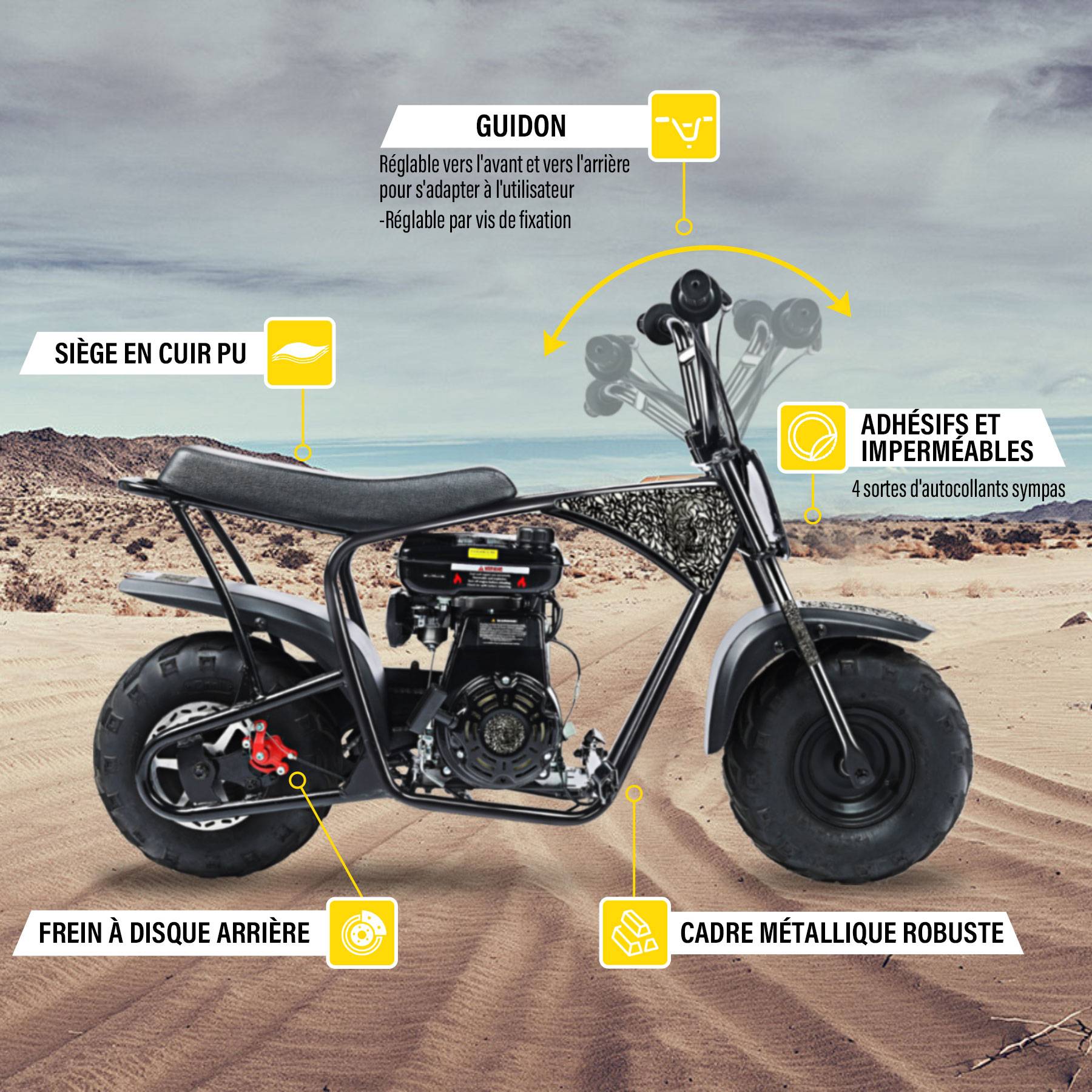 0 - Oryxearth Mini Moto Tout-Terrain 105CC 4 Temps pour Enfants - Essence - EPA - 45 km/h - 40 kg (Noir) - Image 7