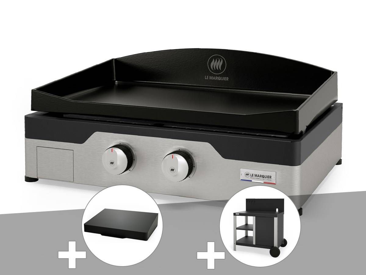 Lemarquier - Plancha gaz Signature Allure 260 Duo + Couvercle de protection + Desserte - Le Marquier