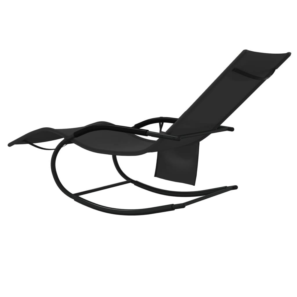 Helloshop26 - Transat chaise longue bain de soleil lit de jardin terrasse meuble d'extérieur à bascule noir acier et textilène - Image 4
