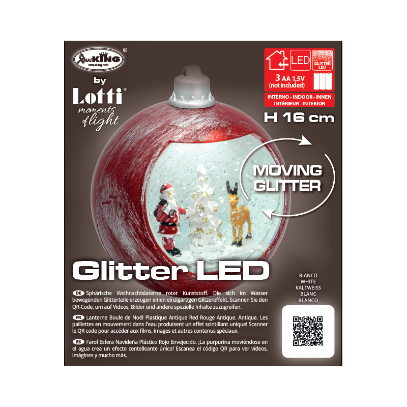 Lotti - Lanterne Boule de Noël H16cm Plastique Antique Red Rouge Antique GLITTER LED BLANC Lotti - Image 8