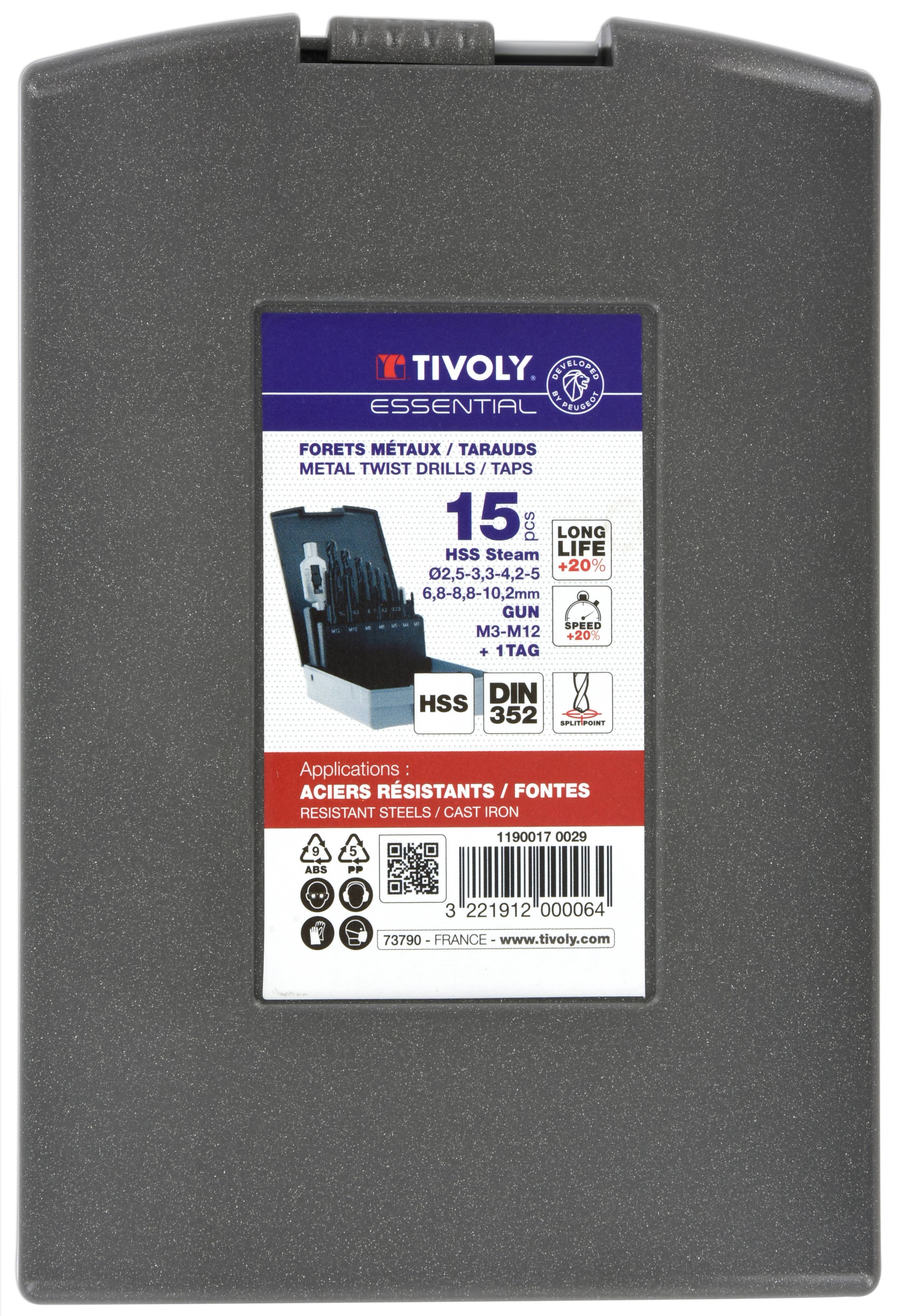 Tivoly - Tivoly Coffret 15 pièces -7 tarauds HSS STEAM GUN DIN352 M3 à M12 + 7 forets HSS Steam + 1 tourne à gauche ESSENTIAL - Image 2