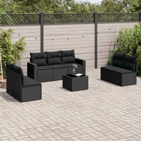 Salon de Jardin 7 Places Résine Tressée Noire avec Table Basse et Modules de Rangement – ComfortXL Outdoor Living - Image 1