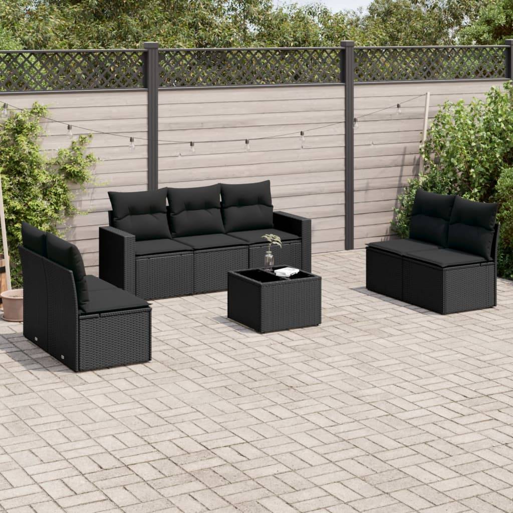 Salon de Jardin 7 Places Résine Tressée Noire avec Table Basse et Modules de Rangement – ComfortXL Outdoor Living - Image 1