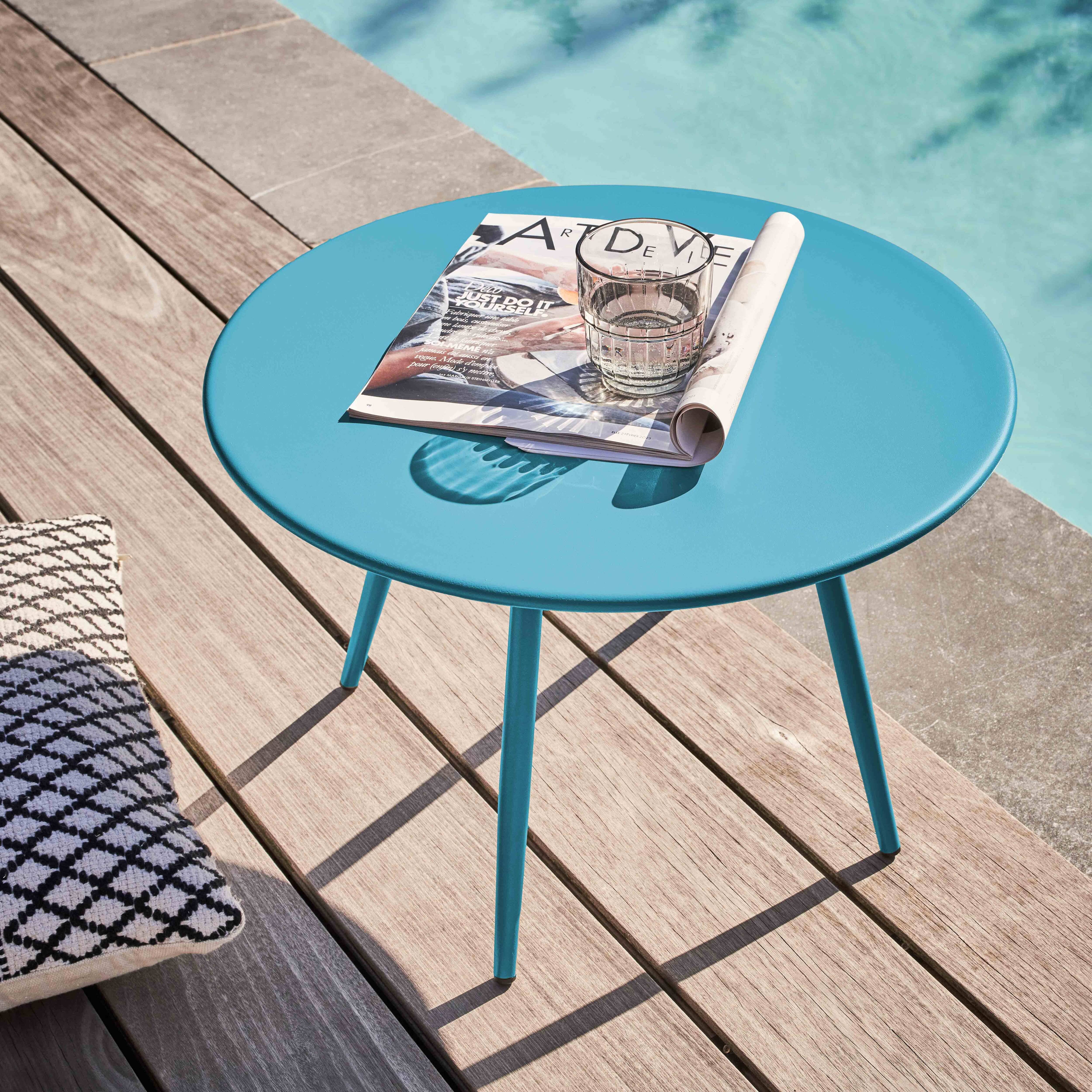 Oviala - Table basse de jardin ronde en métal bleu 50 cm Palavas - Oviala - Image 2