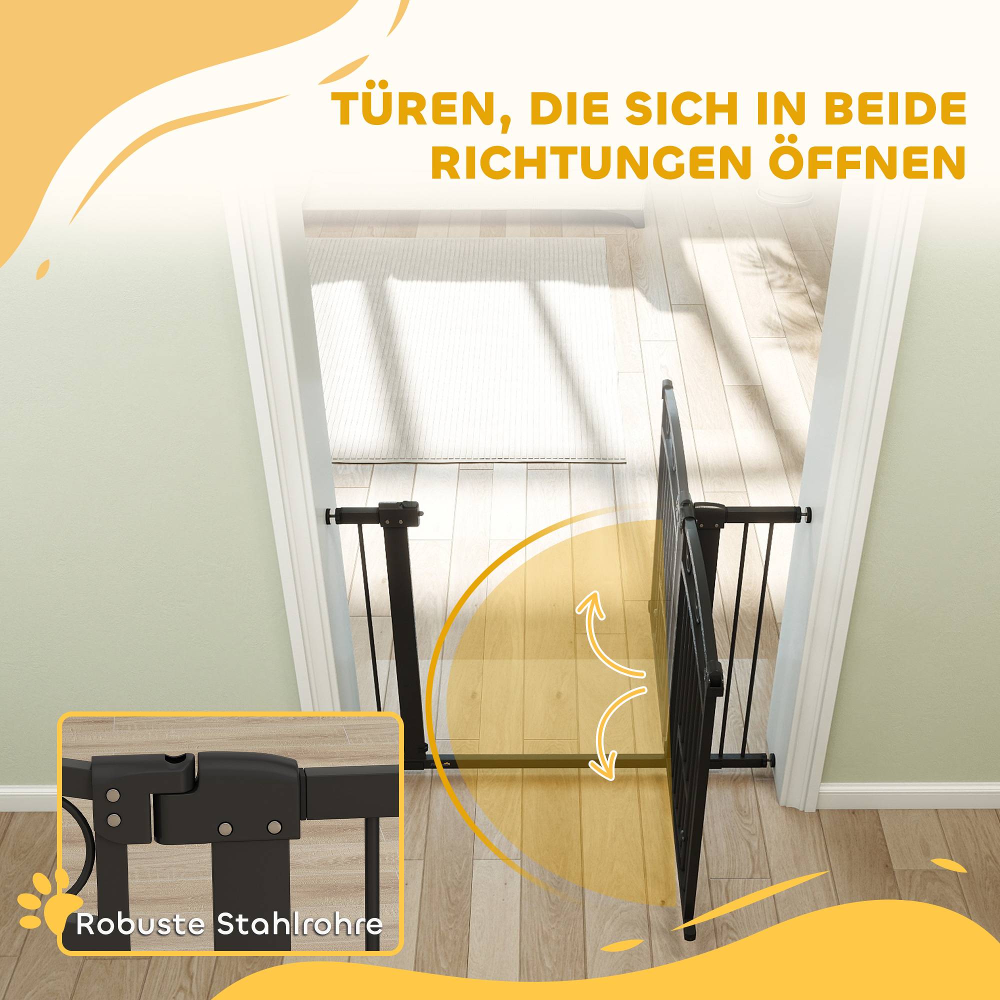 Porte pour animal, barrière escalier 77 cm, largeur réglable 76-104 cm, avec chatière, noir - Image 9