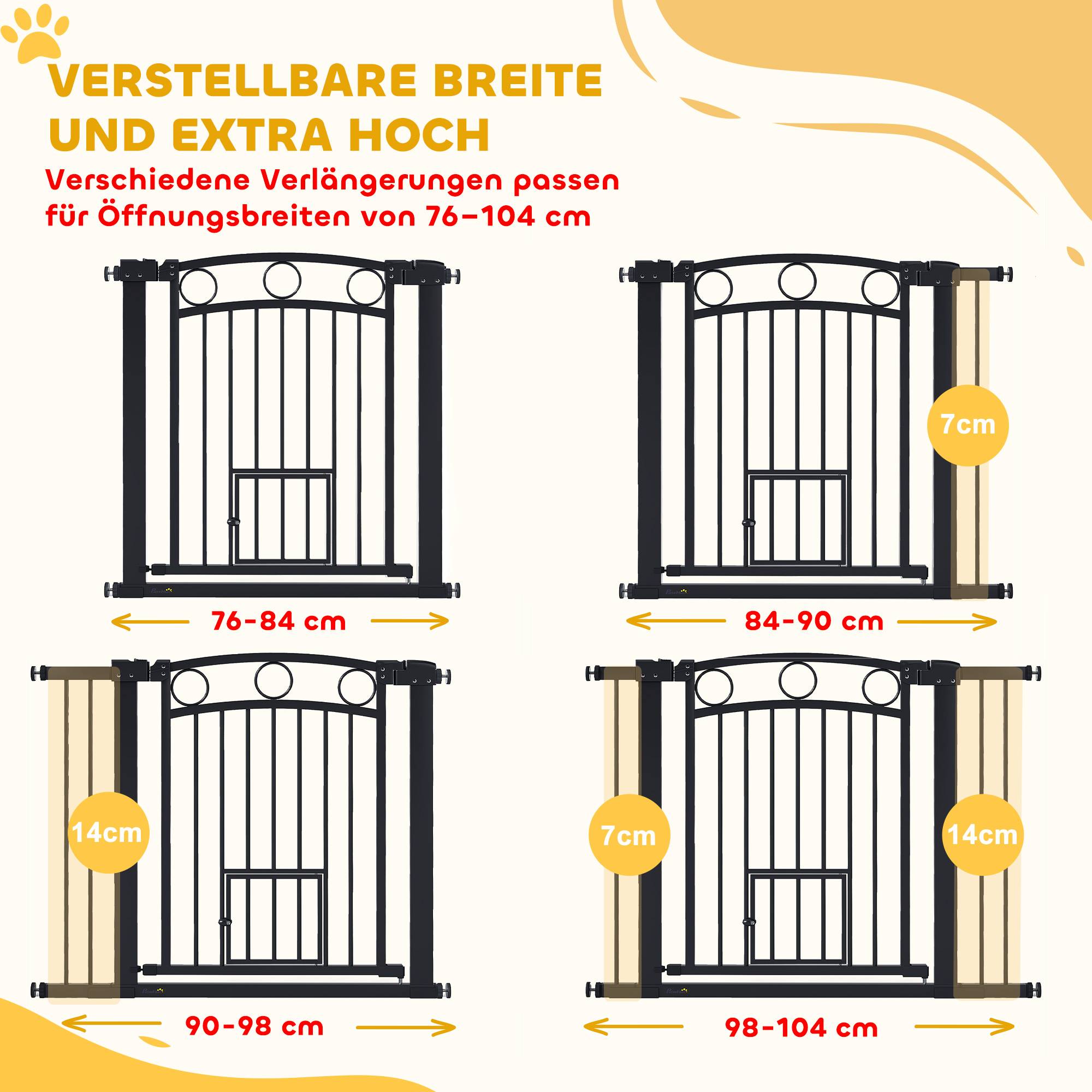 Porte pour animal, barrière escalier 77 cm, largeur réglable 76-104 cm, avec chatière, noir - Image 6