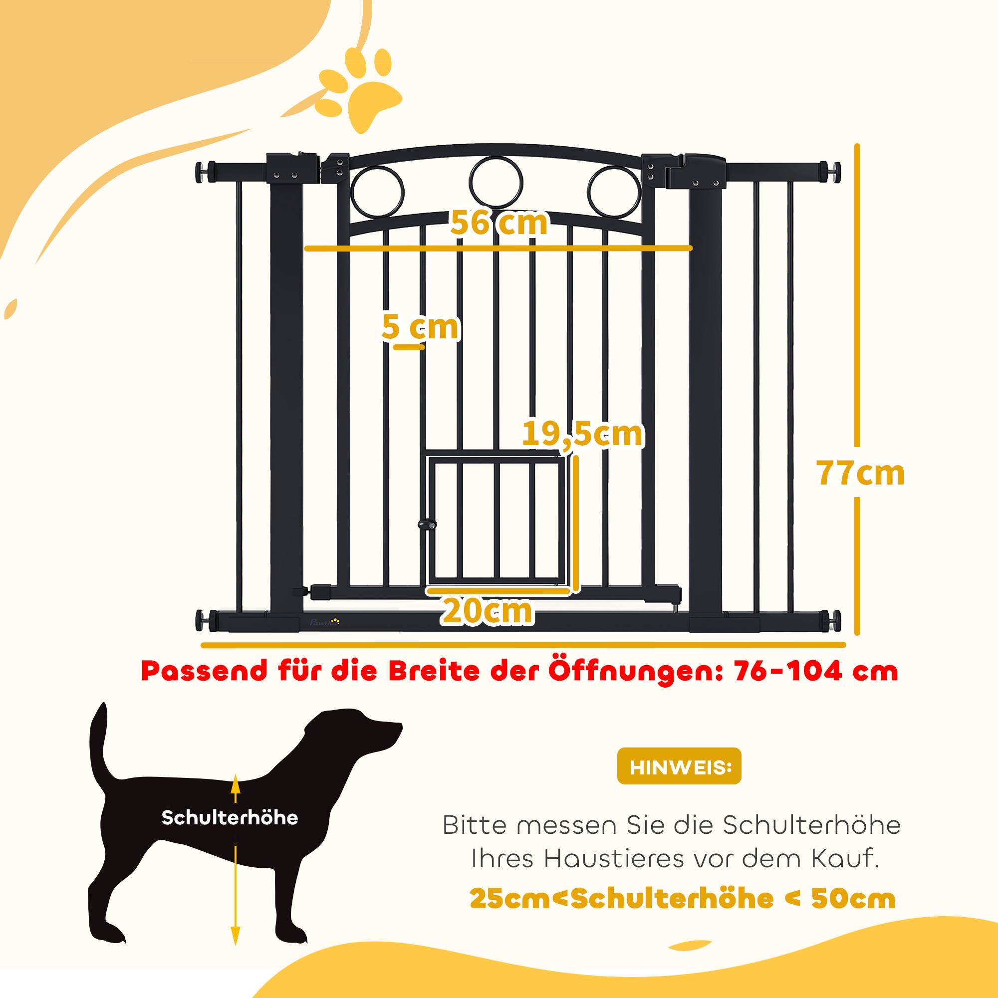Porte pour animal, barrière escalier 77 cm, largeur réglable 76-104 cm, avec chatière, noir - Image 5