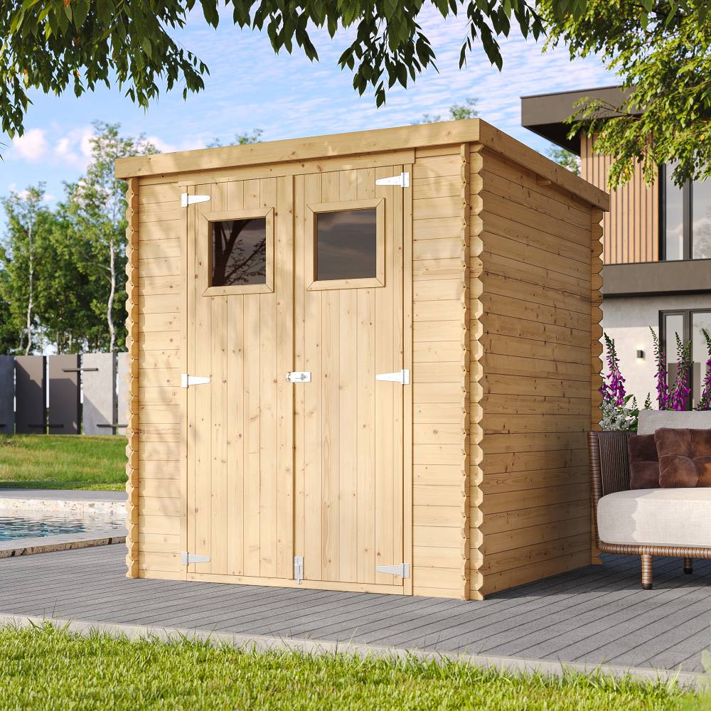 Timbela - Abri de jardin en bois l204xL204xH200 cm / 3.53 m² avec sol traité - Petit abri à outils, Local à vélos - 19 mm d’épaisseur - Timbela M309+M309G - Image 1