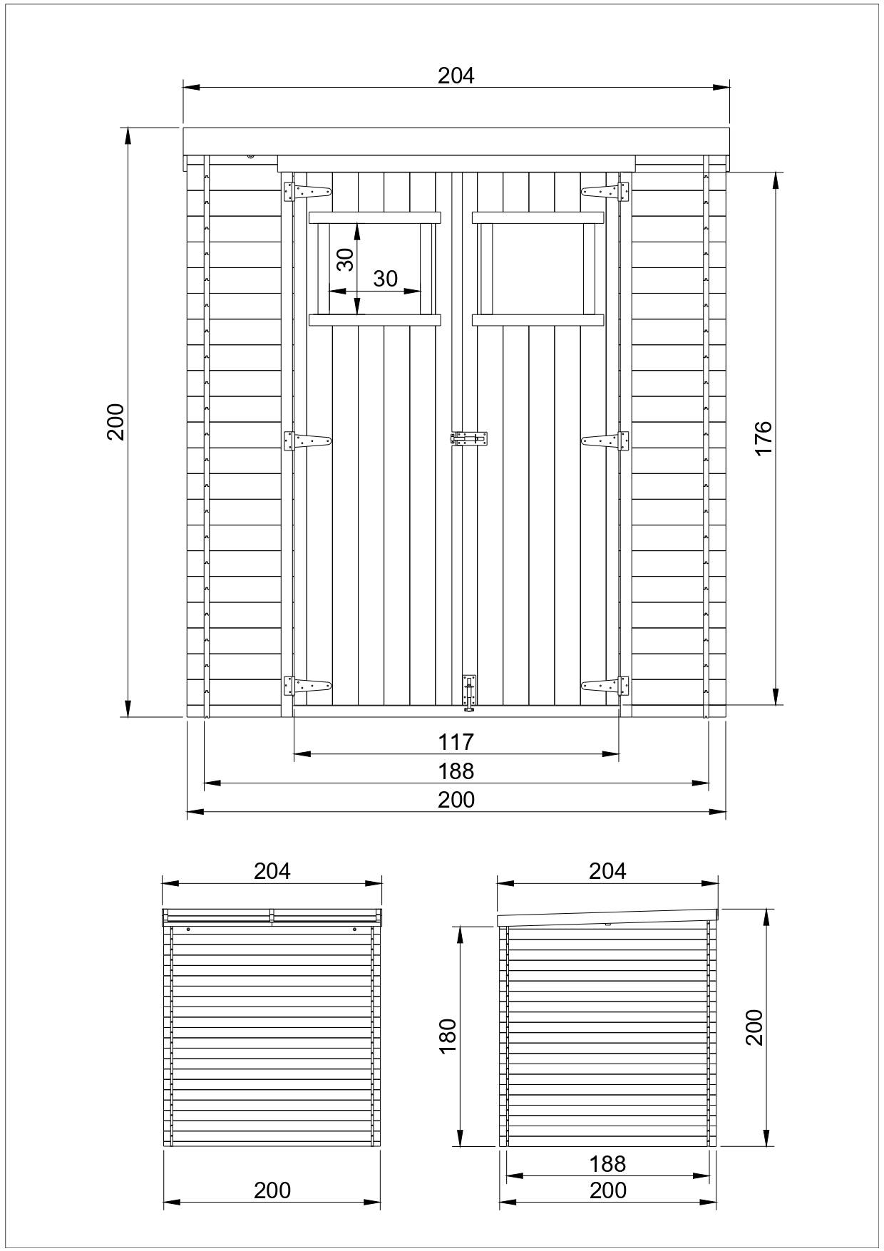 Timbela - Abri de jardin en bois l204xL204xH200 cm / 3.53 m² avec sol traité - Petit abri à outils, Local à vélos - 19 mm d’épaisseur - Timbela M309+M309G - Image 5
