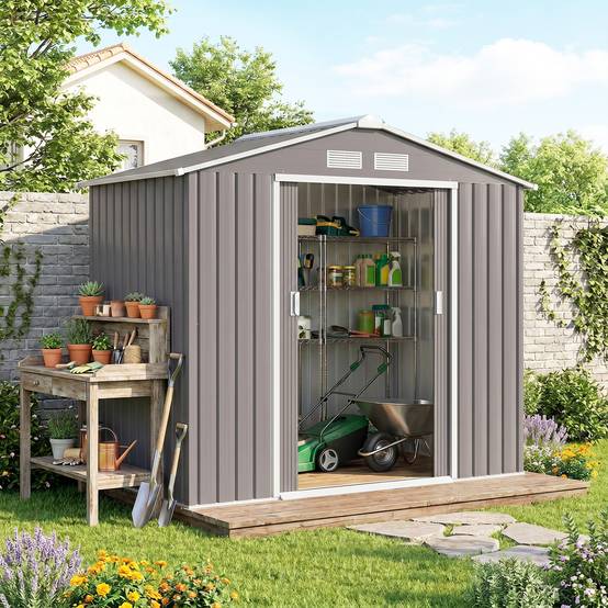 Abri de jardin 213x130x185 cm remise métallique extérieure outils gris - Image 4