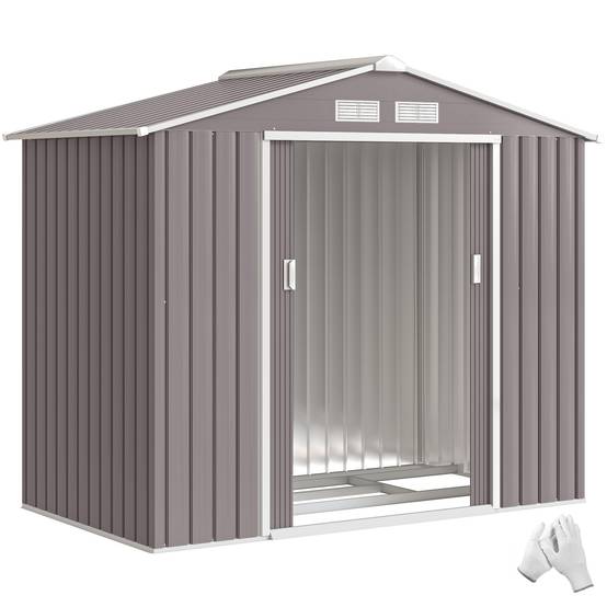 Abri de jardin 213x130x185 cm remise métallique extérieure outils gris - Image 1