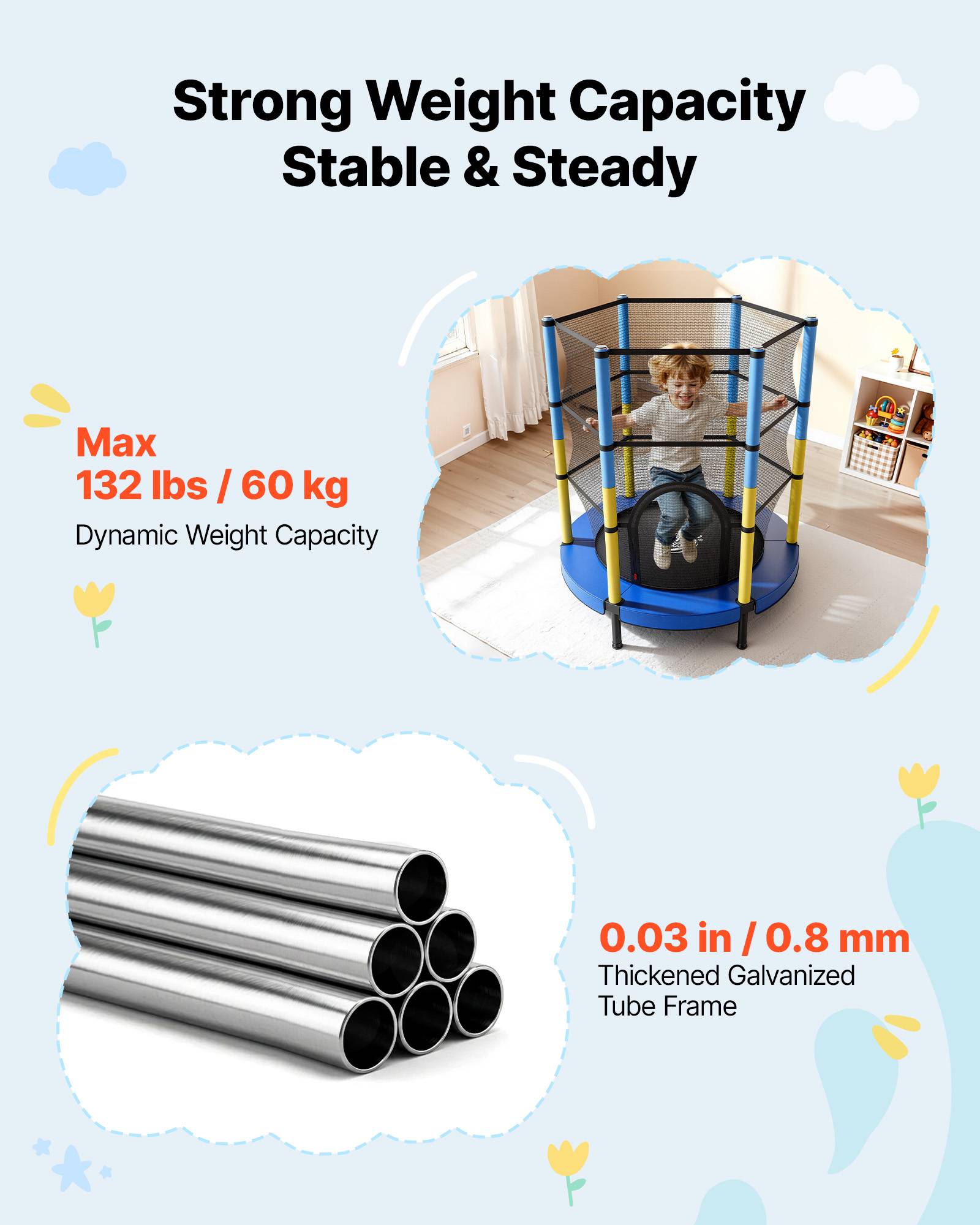 Vevor - VEVOR Trampoline enfants Ø140 cm avec filet de sécurité, cadre galvanisé, montage facile, intérieur et extérieur, capacité 60 kg. - Image 2