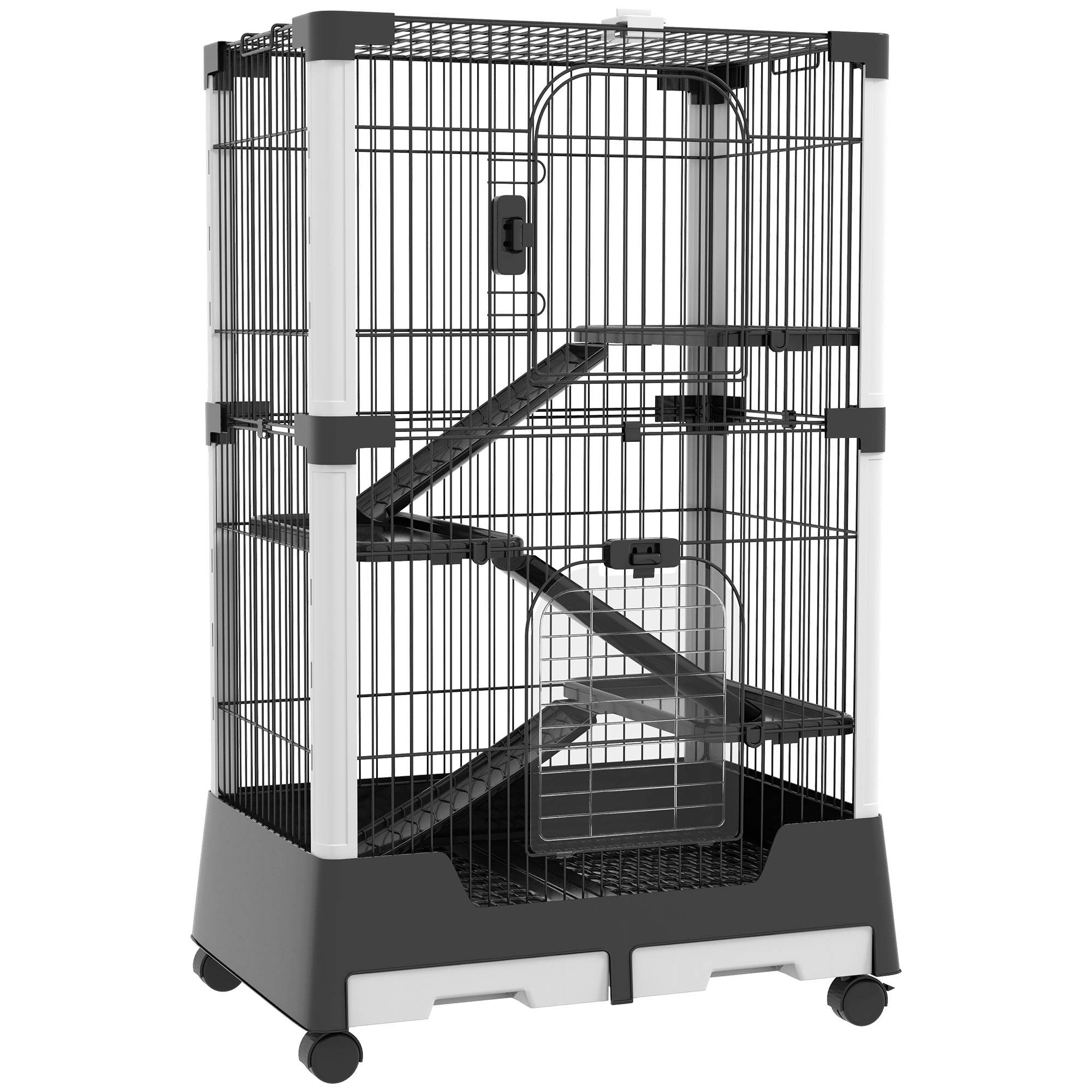 Enclos lapin acier furet rongeur 3 plateformes sur roulettes 75x50x114cm noir - ComfortXL Outdoor Living - Image 1