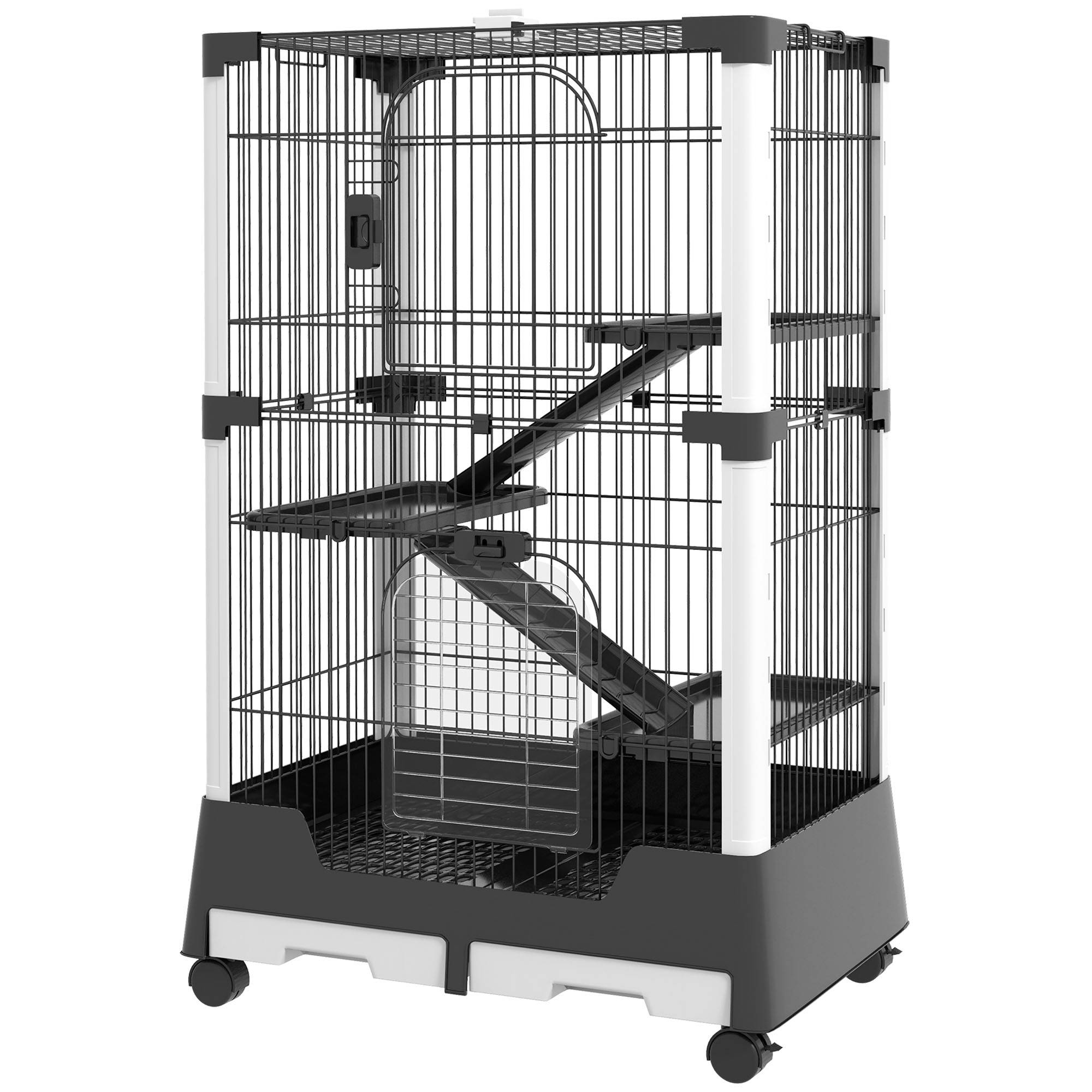 Enclos lapin acier furet rongeur 3 plateformes sur roulettes 75x50x114cm noir - ComfortXL Outdoor Living - Image 2