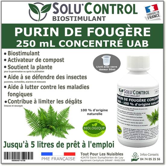 Tout pour les nuisibles - SOLU'CONTROL - Purin de Fougère – 250 ml Concentré – Biostimulant Naturel – Aide à Se Défendre des Insectes & Maladies Fongiques - Image 1