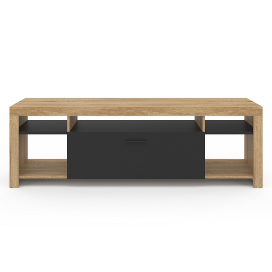 Meuble TV 140 cm MALO bois et placard noir - Image 3
