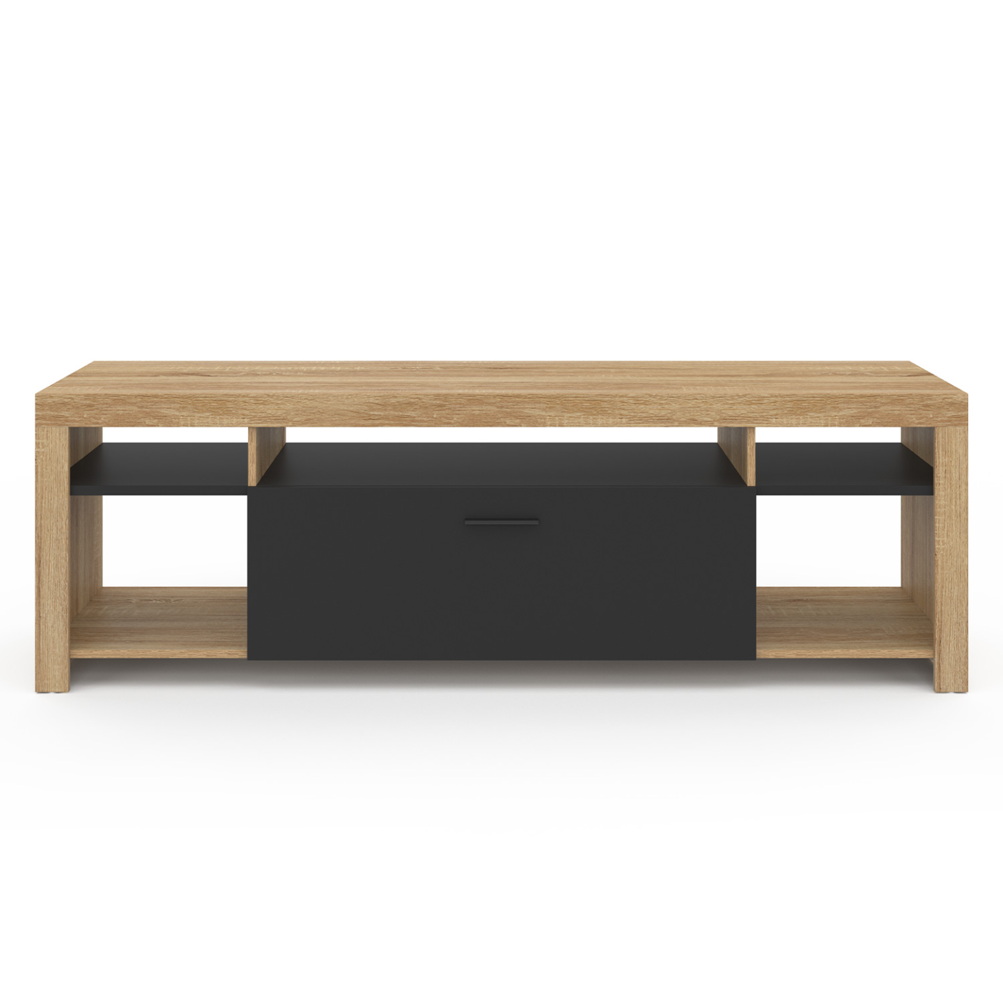Meuble TV 140 cm MALO bois et placard noir - Image 3
