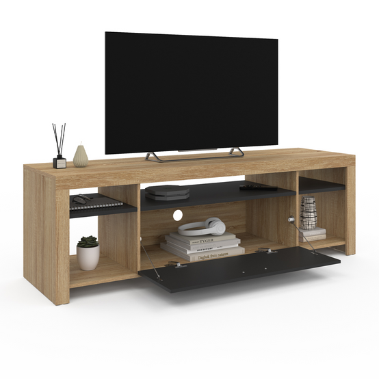 Meuble TV 140 cm MALO bois et placard noir - Image 4