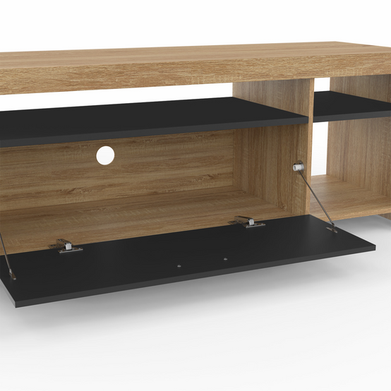 Meuble TV 140 cm MALO bois et placard noir - Image 6