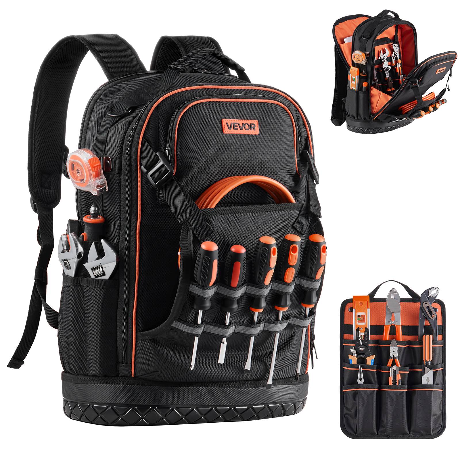 Vevor - VEVOR Sac à dos à outils 37x19,5x52 cm, 65 poches, charge 31,75 kg, compartiment PC, base PVC stable, Oxford 1680D, pour chantier et professionnels. - Image 1