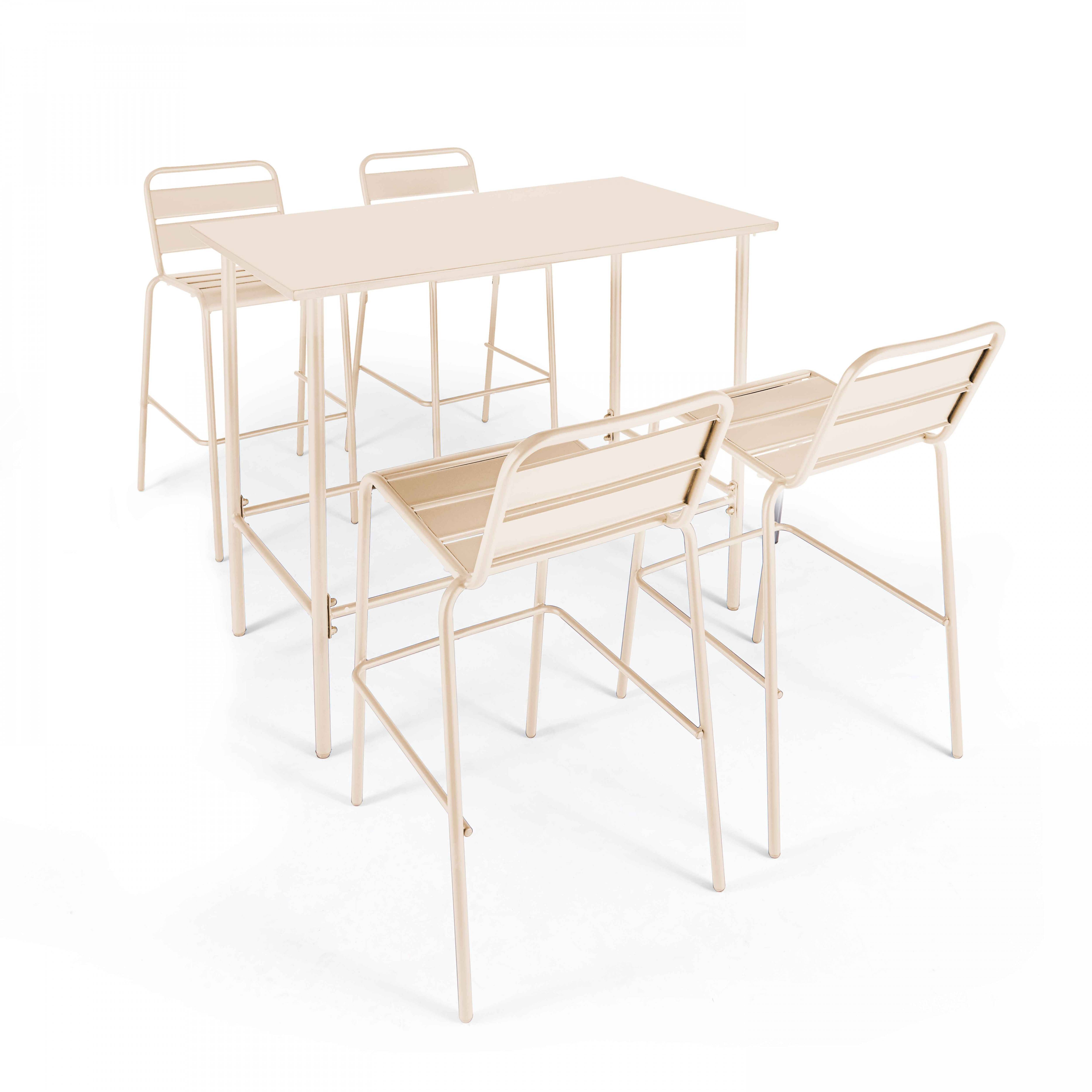 Oviala - Ensemble table haute et 4 chaises de bar en métal ivoire Palavas - Oviala - Image 1