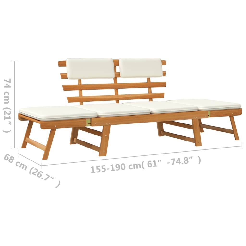 Helloshop26 - Banc de jardin 190 meuble de patio d'extérieur terrasse avec coussins 2-en-1 cm bois d'acacia massif - Image 7