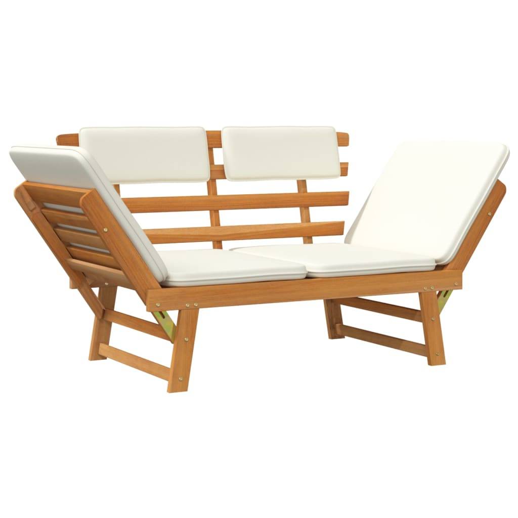 Helloshop26 - Banc de jardin 190 meuble de patio d'extérieur terrasse avec coussins 2-en-1 cm bois d'acacia massif - Image 2