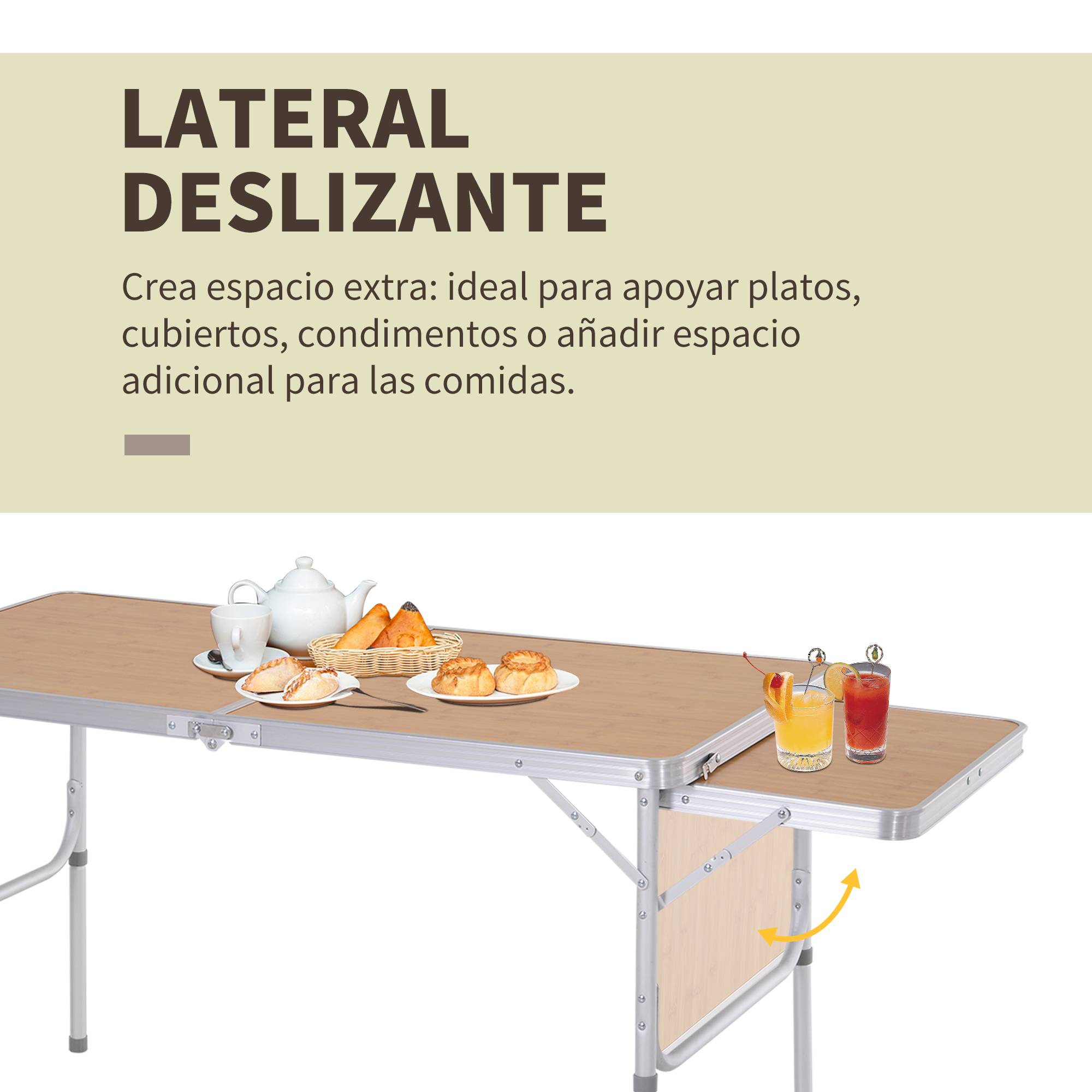 Table de Camping Pliante avec Rallonge Rabattable, Cadre Aluminium, Hauteur Réglable, 30 kg, 153 x 60 x 39/71 cm - Image 7