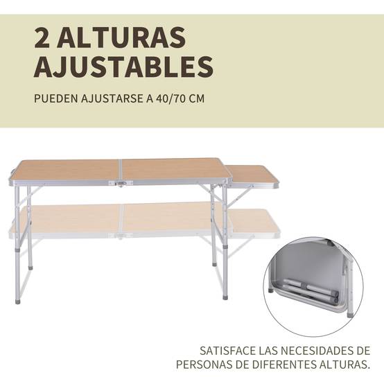 Table de Camping Pliante avec Rallonge Rabattable, Cadre Aluminium, Hauteur Réglable, 30 kg, 153 x 60 x 39/71 cm - Image 6