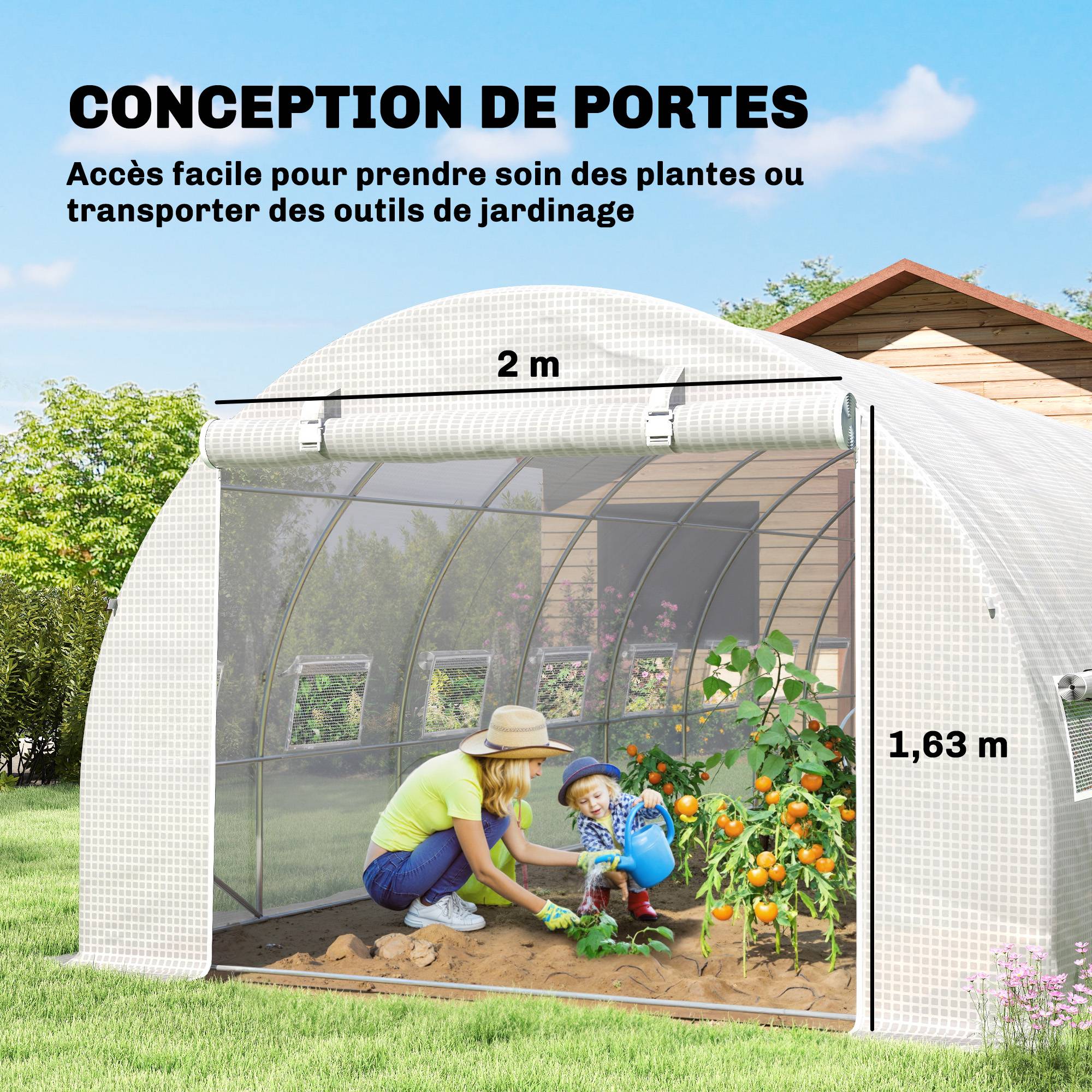 Serre Tunnel de Jardin 24 m² 8 x 3 x 2 m, Acier Galvanisé, Bâche PE, Porte et 16 Fenêtres - Image 7