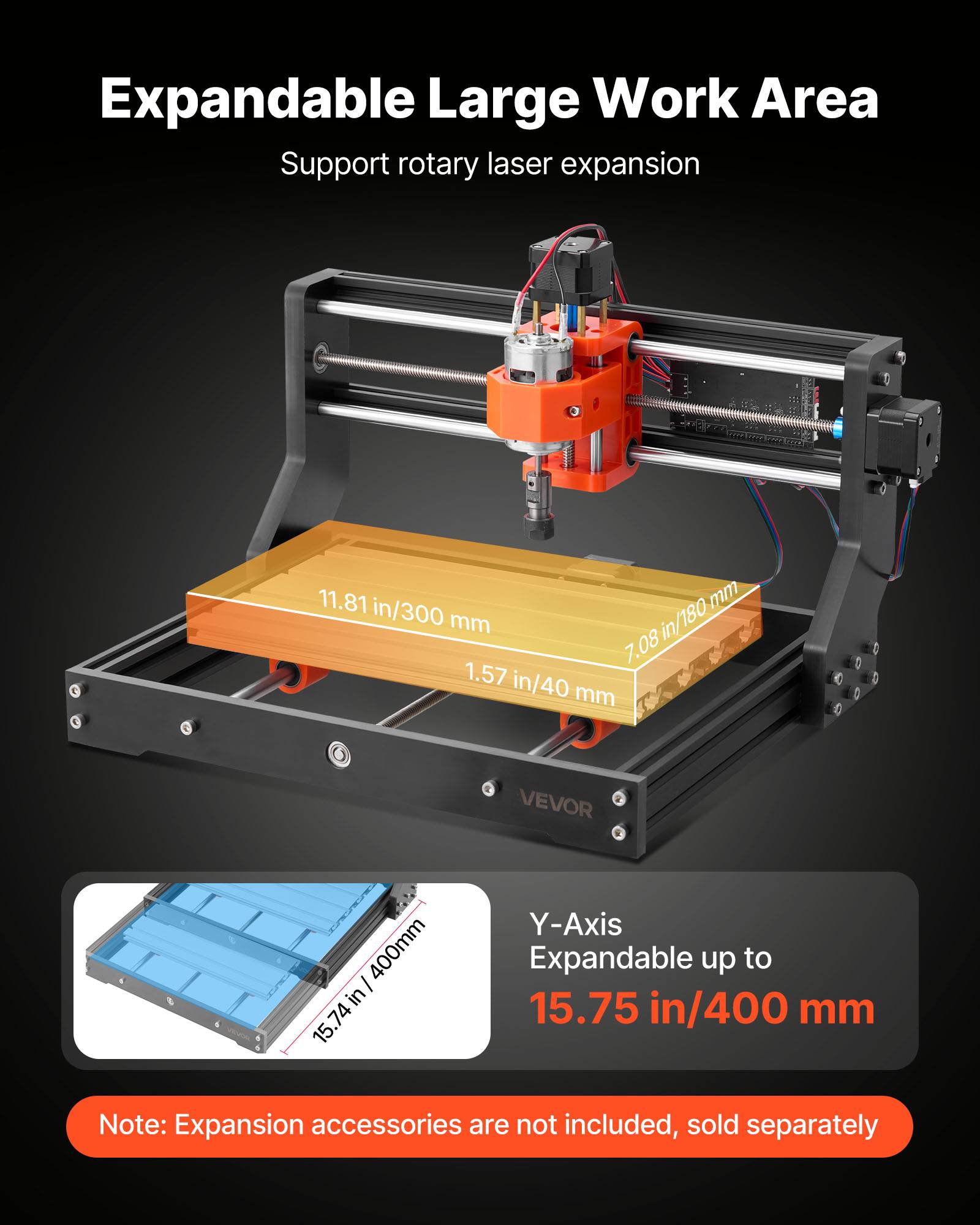 Vevor - VEVOR Routeur CNC 3 axes, broche 60 W 11 700 tr/min, zone 300x180x40 mm extensible, alliage d’aluminium, compatible GRBL f1.1. - Image 4