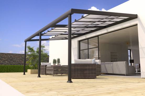 Couleurs du monde - Pergola adossée alu 3,5×6 m avec panneaux coulissants en polycarbonate – Couleurs du Monde - Image 1