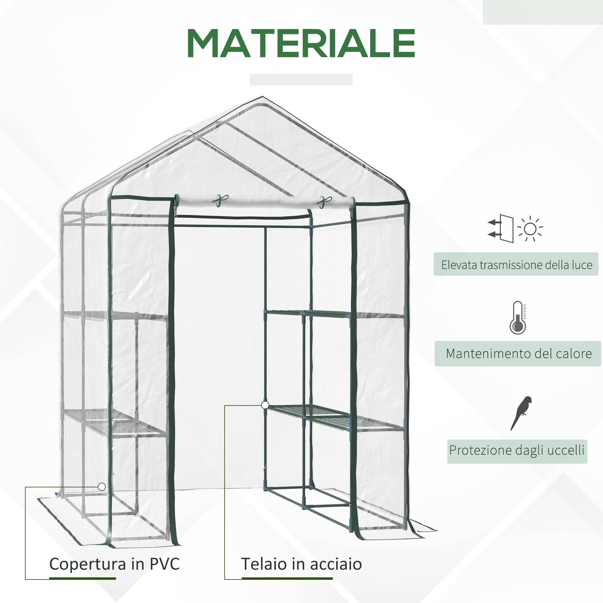 Serre extérieure PVC transparent, balcon avec étagères, 1,43 x 1,43 x 1,95 m - Image 6