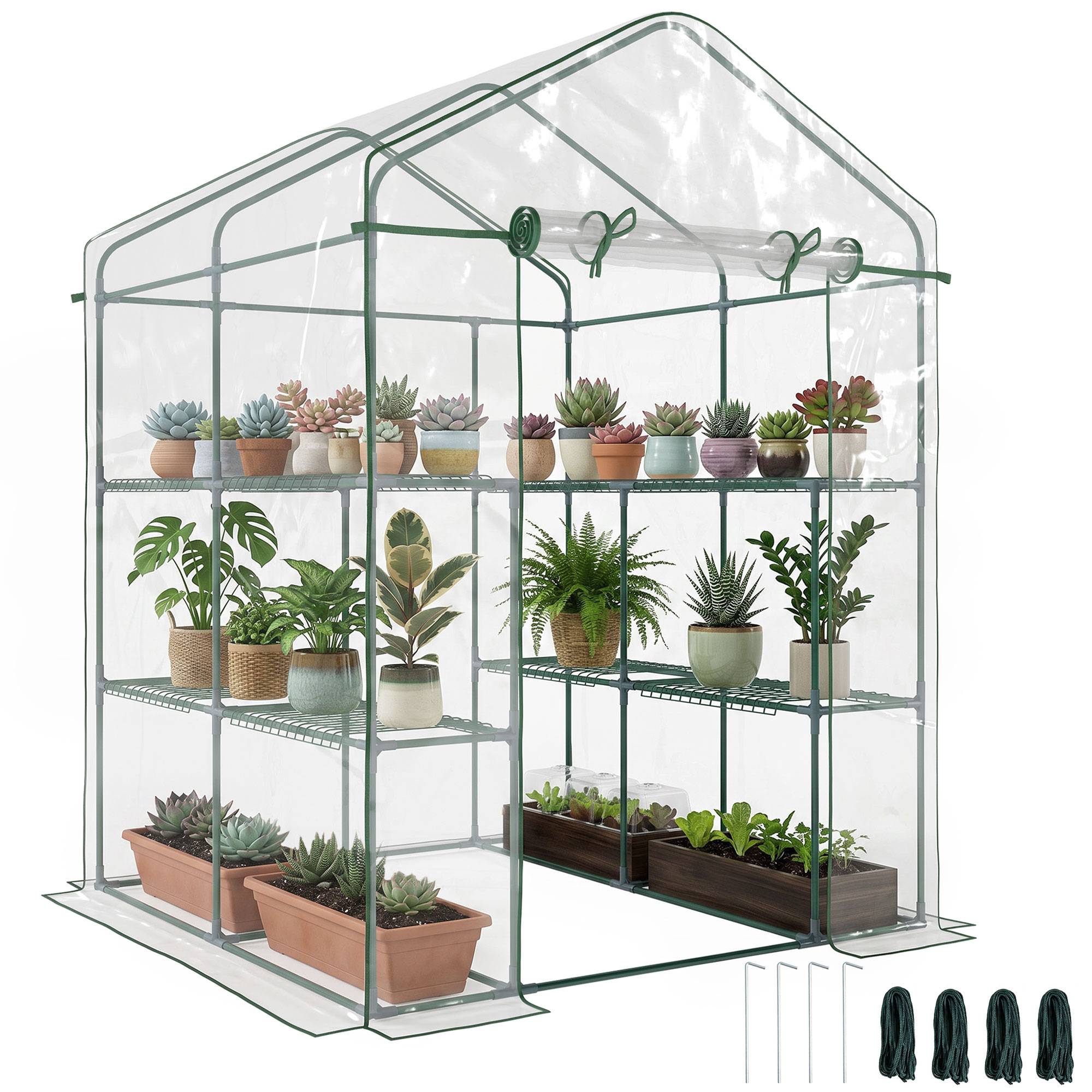 Serre extérieure PVC transparent, balcon avec étagères, 1,43 x 1,43 x 1,95 m - Image 1