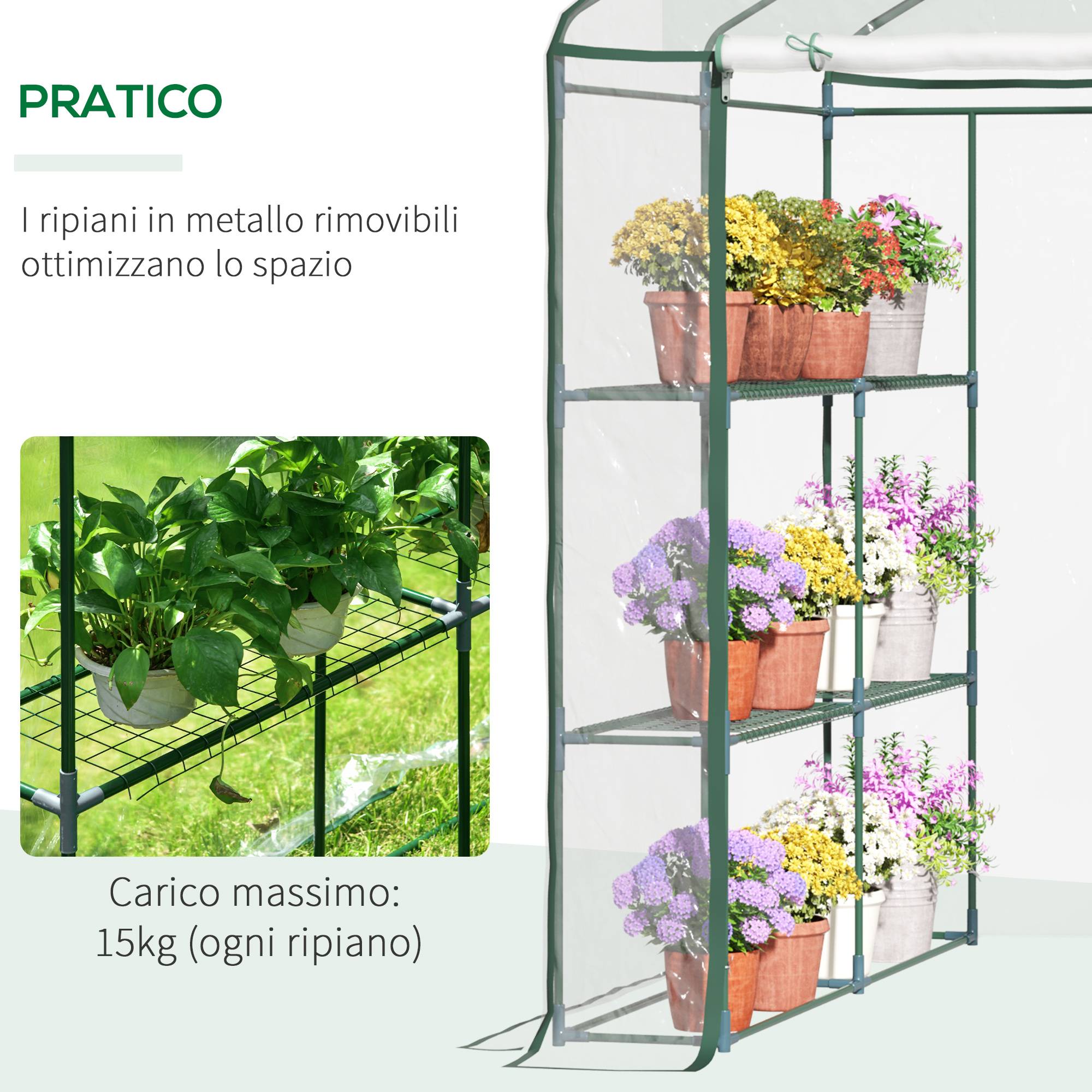Serre extérieure PVC transparent, balcon avec étagères, 1,43 x 1,43 x 1,95 m - Image 9