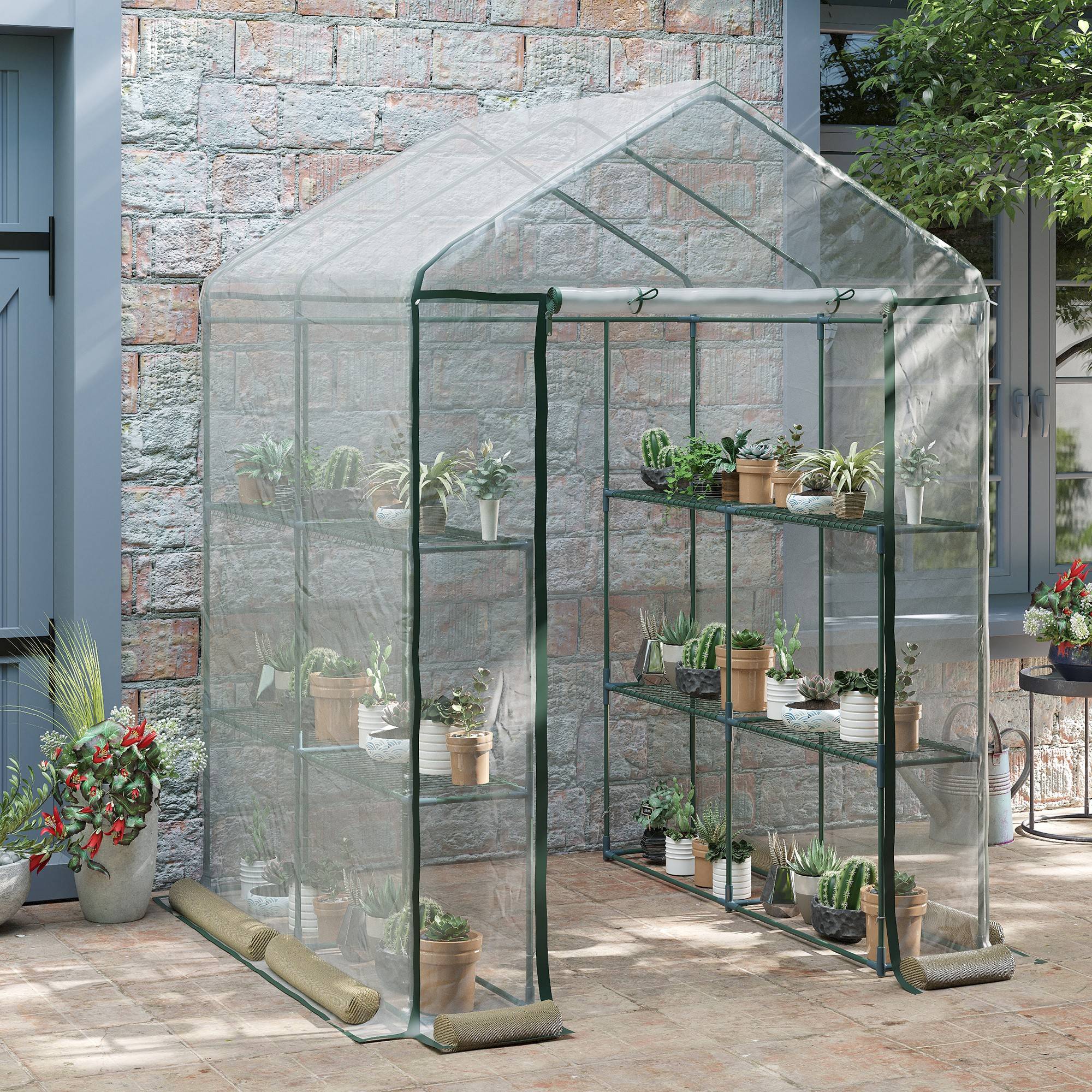 Serre extérieure PVC transparent, balcon avec étagères, 1,43 x 1,43 x 1,95 m - Image 3