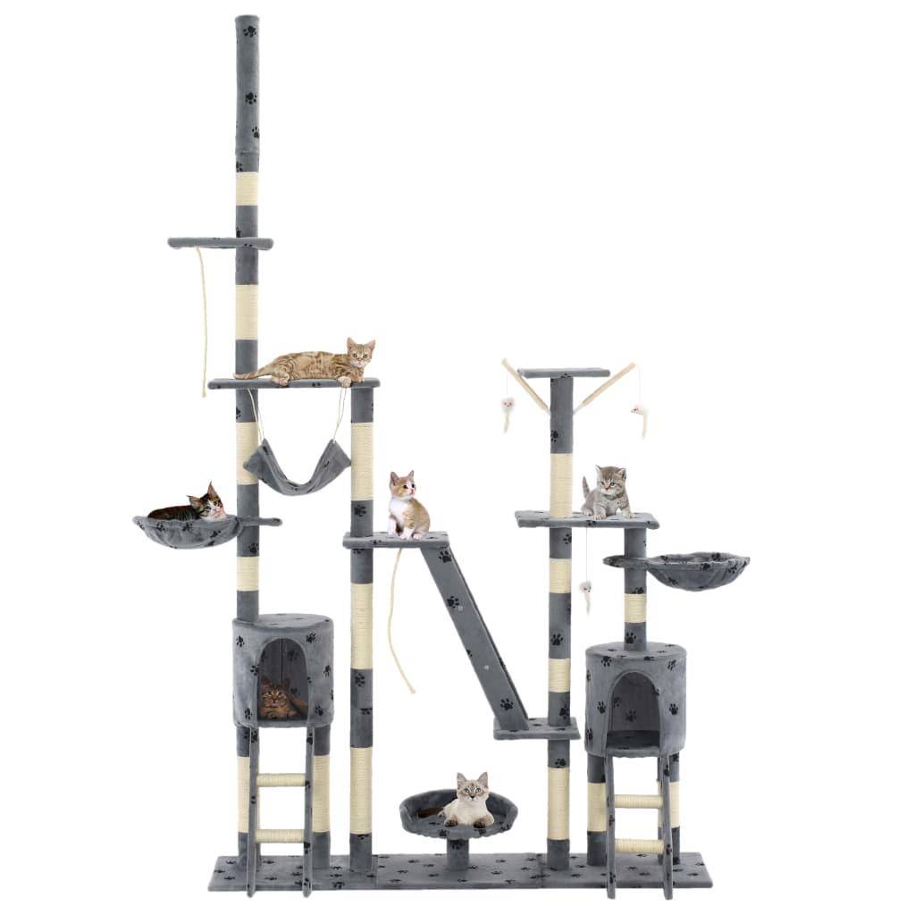 Helloshop26 - Arbre à chat griffoir grattoir niche jouet animaux peluché 230-250 cm empreintes de pattes gris - Image 1