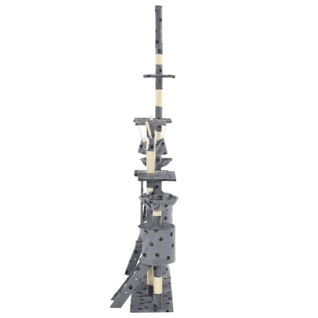 Helloshop26 - Arbre à chat griffoir grattoir niche jouet animaux peluché 230-250 cm empreintes de pattes gris - Image 4