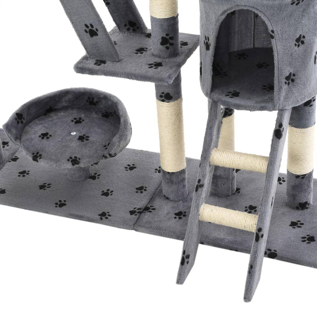 Helloshop26 - Arbre à chat griffoir grattoir niche jouet animaux peluché 230-250 cm empreintes de pattes gris - Image 7