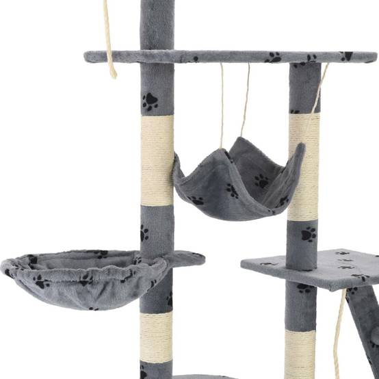 Helloshop26 - Arbre à chat griffoir grattoir niche jouet animaux peluché 230-250 cm empreintes de pattes gris - Image 6