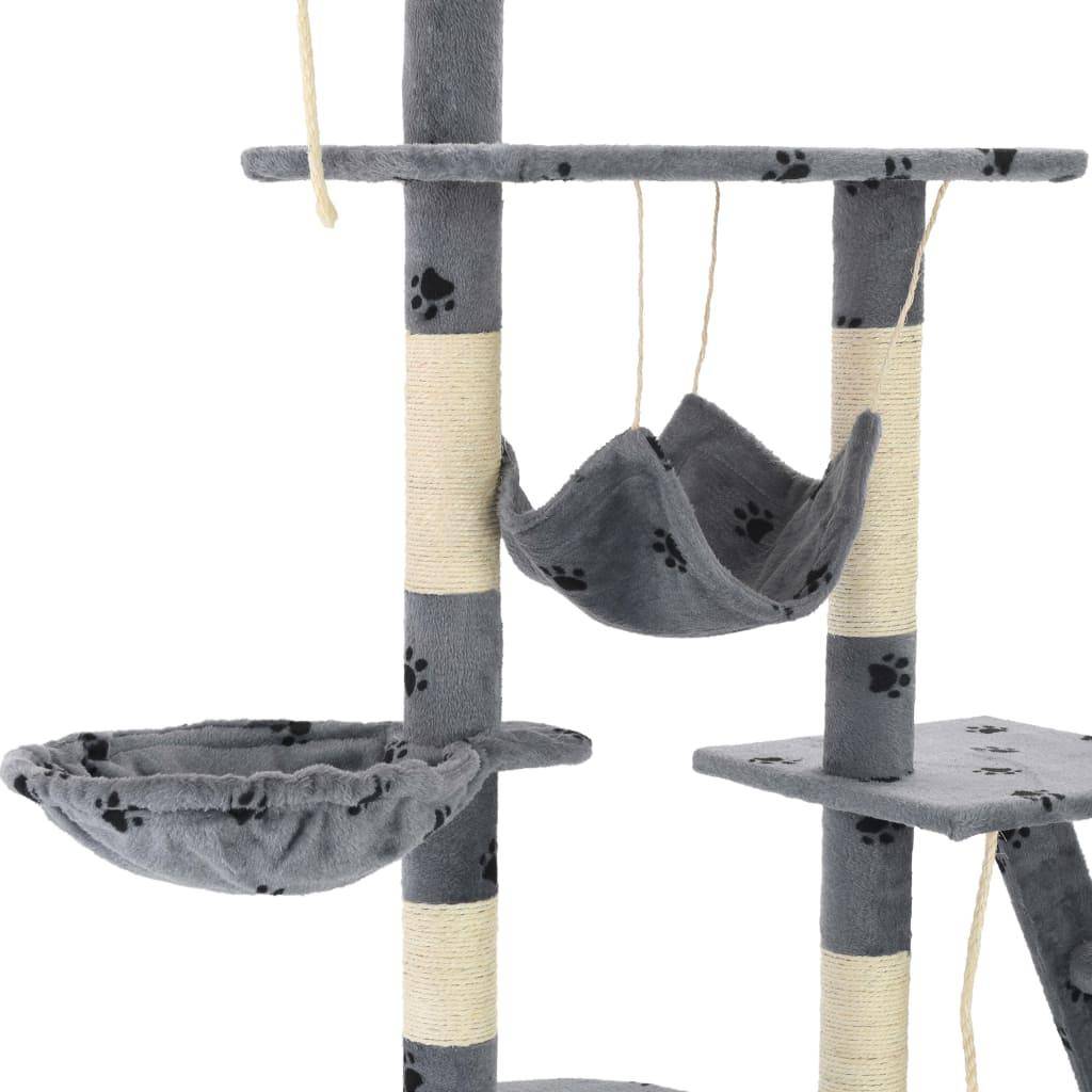 Helloshop26 - Arbre à chat griffoir grattoir niche jouet animaux peluché 230-250 cm empreintes de pattes gris - Image 6